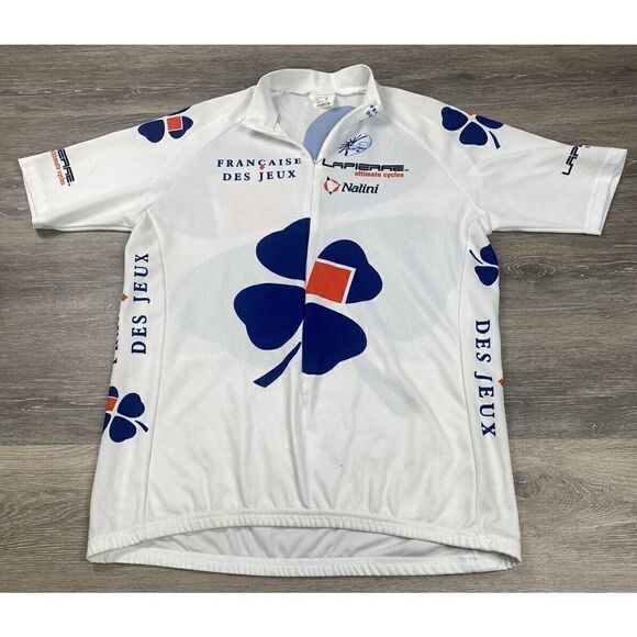 Nalini Francaise Des Jeux Men's size 6 (Italy) White Blue Clover Cycling Jersey - Picture 1 of 9